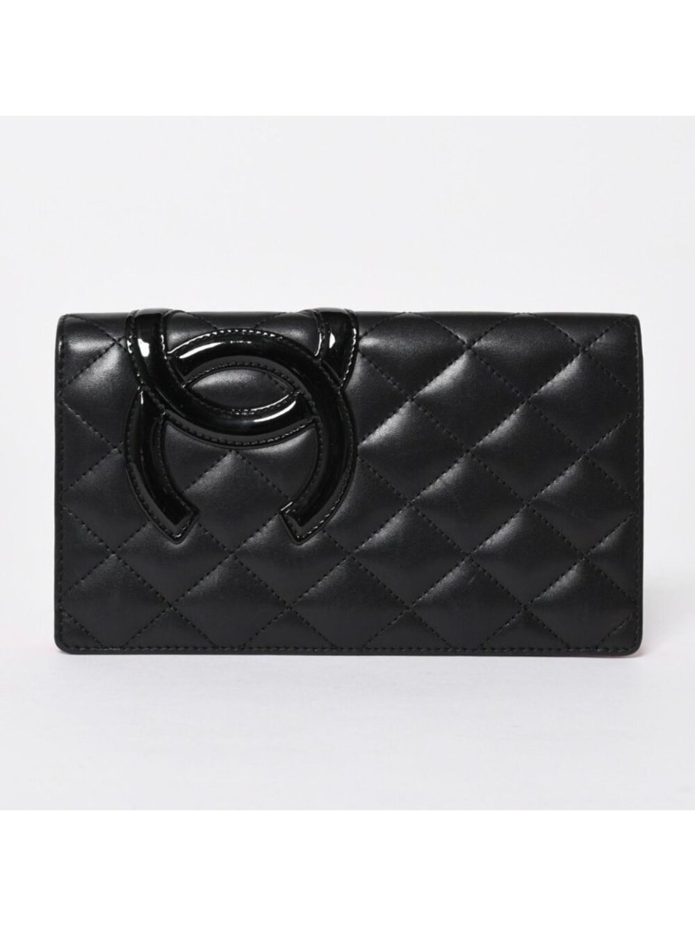 Chanel Cambon Line Wallet CC Logo Patch Calfskin Black Pink Silver